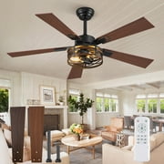 Zardon 48 inch Indoor Ceiling Fan with Light and Remote Control, Quiet 6-Speed Reversible DC Motor, 5 Reversible Dual-Finish Blades - Walnut