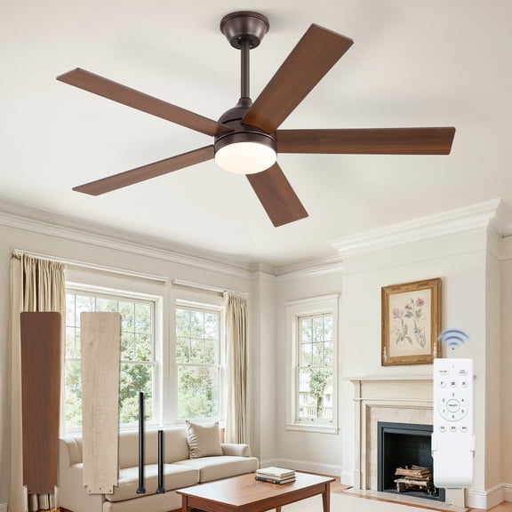 Zardon 48in Ceiling Fans with Light and Remote Control, Modern Flush Mount Ceiling Fans with 6-Speed for Indoor, Outdoor, Brown
