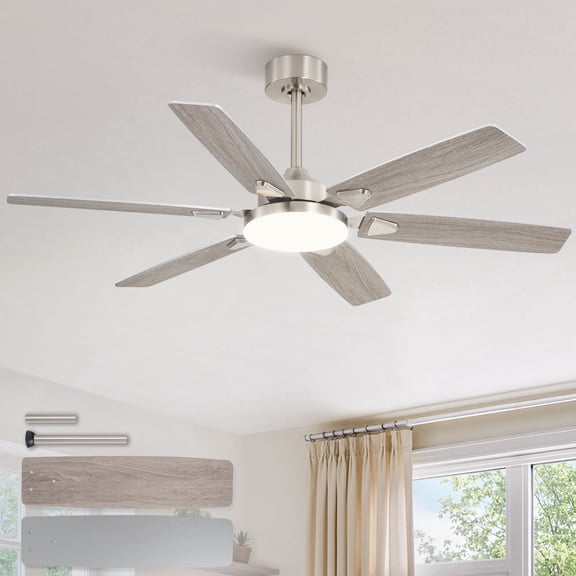 Zardon 52in Ceiling Fan with Light, 6 Speeds Remote Control, Reversible Blades, Silent DC Motor, for Living Room Bedroom, Nickel