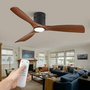 Zardon 52" Ceiling Fan with Remote Control and Light, 6 Speeds Reversible DC Motor, Ultra Quiet Flush Mount for Bedroom, Living Room - Black and Walnut