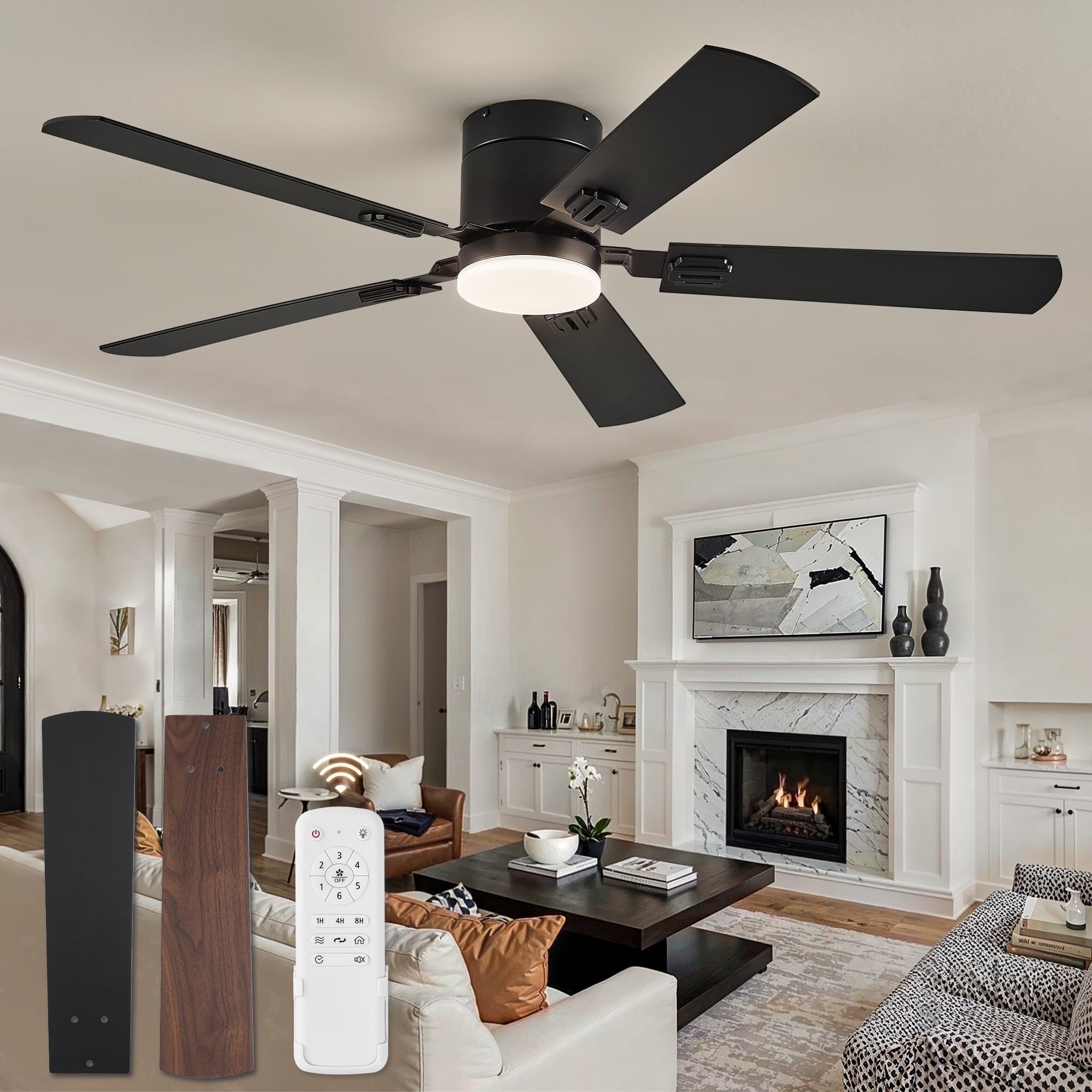 Zardon 52" Modern Ceiling Fan with Light and Remote Control, Flush Mount Low Profile, Ultra-Quiet DC Motor and 6 Speed for  Indoor