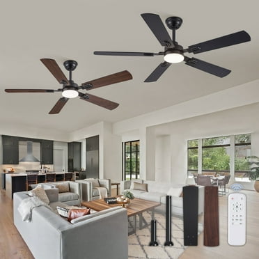 Zardon 52" Modern Ceiling Fan with Light and Remote Control, Ultra-Quiet DC Motor, 3 Color Temperatures, Timer for Indoor-Black, 2 Pack