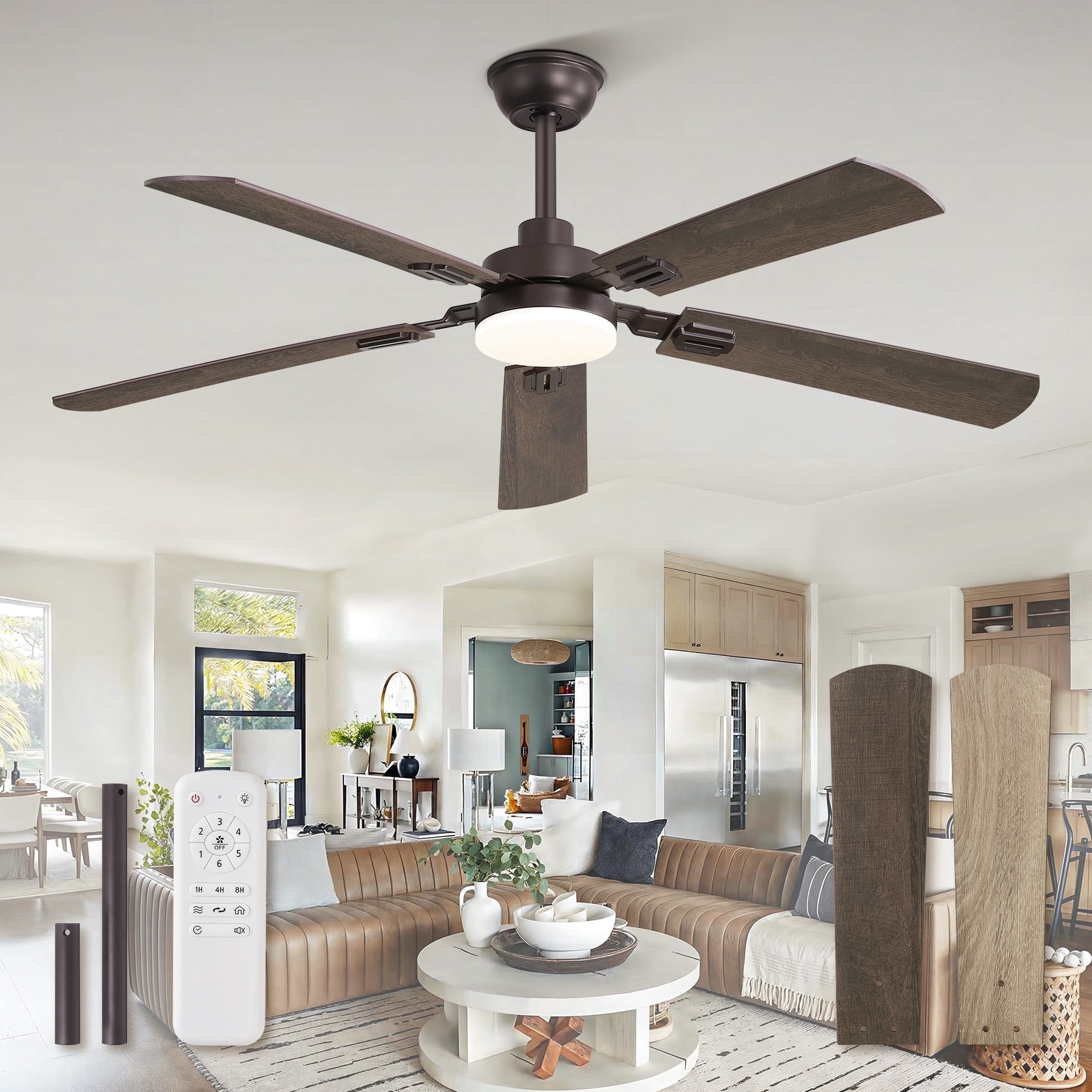 Zardon, Ceiling Fan, 52 inch, Modern Design, Light and Remote - Walmart.com