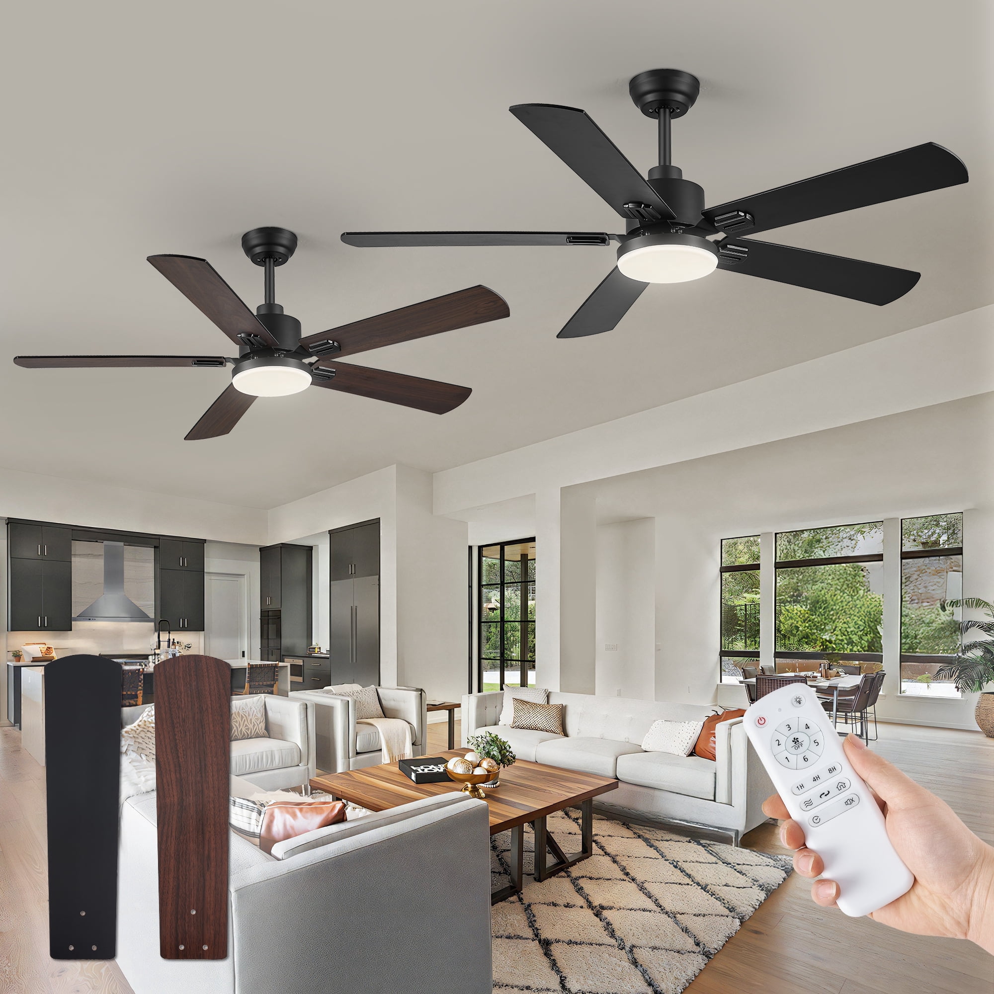Zardon 52" 2 Pack Ceiling Fan with Light and Remote Control, Ultra-Quiet DC Motor, 6 Speed, Dimmable and Timer for Bedroom and Living Room, Indoor
