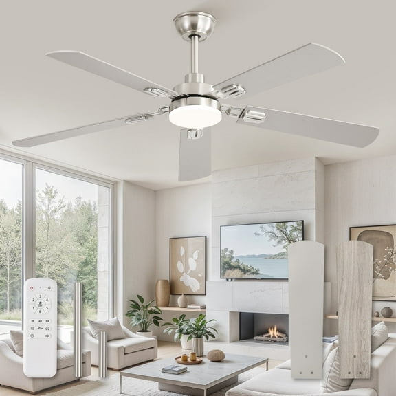 Zardon 52" Modern Ceiling Fan with Light and Remote Control, Ultra-Quiet DC Motor, 3 Color Temperatures, Timer for Bedroom and Living Room, Nickel