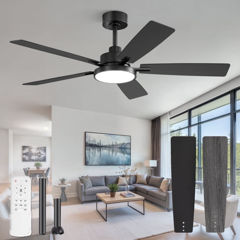 Zardon 52 inch Black Ceiling Fan with LED Light and Remote