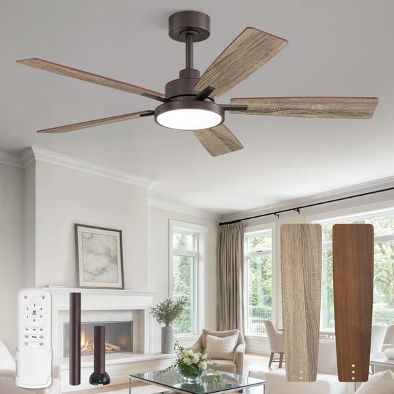 Zardon 52 inch Ceiling Fan with Light, Downrod Mount, App & Remote Control,&nbsp;Dimmable 24W LED Light, 6-Speed, Quiet Reversible Motor for Bedroom & Living Room, Apartment, Oil Bronze
