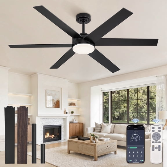 Zardon 56in Ceiling Fans with Light and Remote Control, 6 Speeds Reversible, for Indoor Outdoor, Black