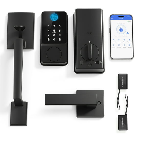 Zardon Smart Front Door Lock Set, Keyless Entry Electronic Keypad Deadbolt Digital Door Lock with Handle, APP Control and Bluetooth,  Black