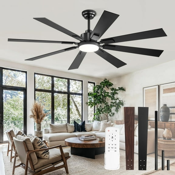Zardon 62 inch Ceiling Fan with Light and Remote Control - Quiet DC Motor, 6 Speeds, Dual Finish Blades for Indoor Use - Black