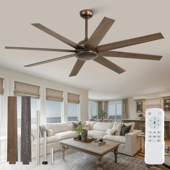 Zardon 65in Ceiling Fans No Light with Remote Control, Modern Ceiling Fan with 8 Reversible Blades, 6 Speed, for Indoor Outdoor, Bronze
