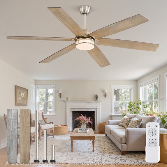 Zardon 65in Ceiling Fans with Light & Remote Control, Large Farmhouse Ceiling Fans with Reversible 6-Speed for Indoor, Silver