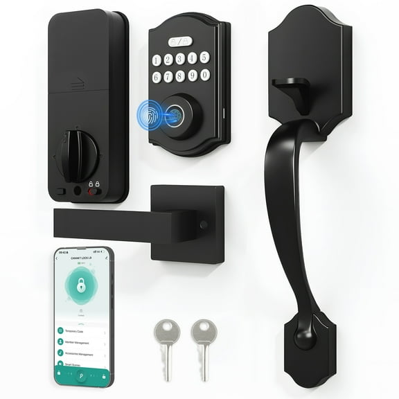 Zardon Smart Front Door Lock Set, Keyless Entry Keypad Deadbolt Door Lock with Handle, Digital Electronic Touchscreen, APP Control and Bluetooth, Black