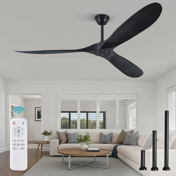 Zardon 70in Farmhouse Ceiling Fan with Remote Control No Light, 6 Speeds, Reversible, Low Profile Flush Mount Ceiling Fan for Indoor, Outdoor, Black