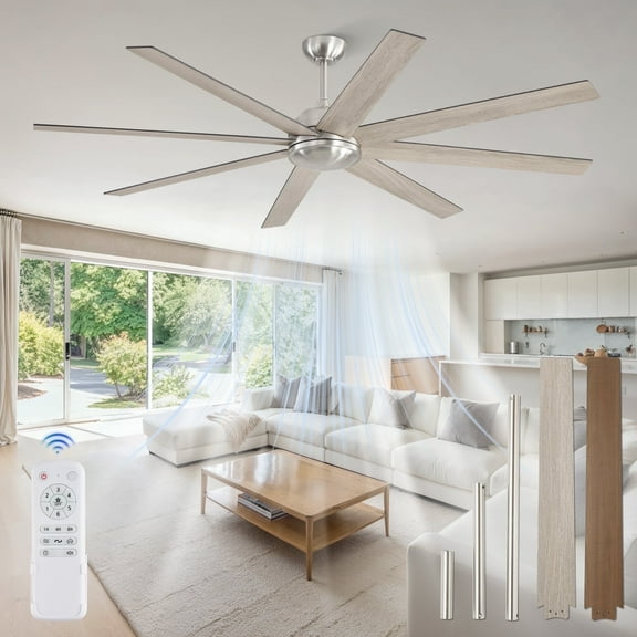 Zardon 72in Large Ceiling Fans with Remote Control No Light, Modern Ceiling Fan with 8 Reversible Blades, 6 Speed, for Indoor Outdoor, Nickel