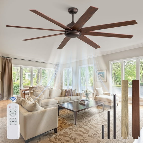 Zardon 72in Large Ceiling Fans with Remote Control No Light, Modern Ceiling Fan with 8 Reversible Blades, 6 Speed, for Indoor Outdoor, Bronze
