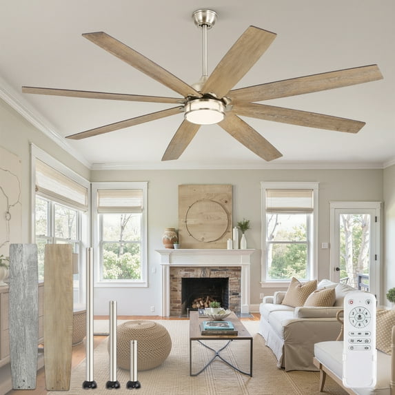 Zardon 72in Ceiling Fans with Light & Remote Control, Large Farmhouse Ceiling Fans with Reversible 6-Speed for Indoor, Silver