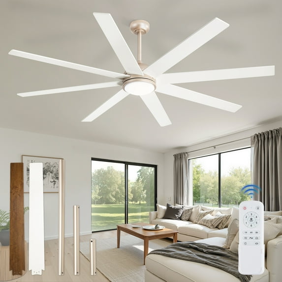 Zardon 72 inch Large Ceiling Fan with Light and Remote, Indoor Gold Modern Ceiling Fan, 6 Speed
