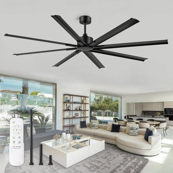 Zardon 84in Ceiling Fans with Light and Remote Control, Industrial Large Modern Ceiling Fans with 6-Speed for Indoor Outdoor, Energy Efficient and Eco-Friendly, Black