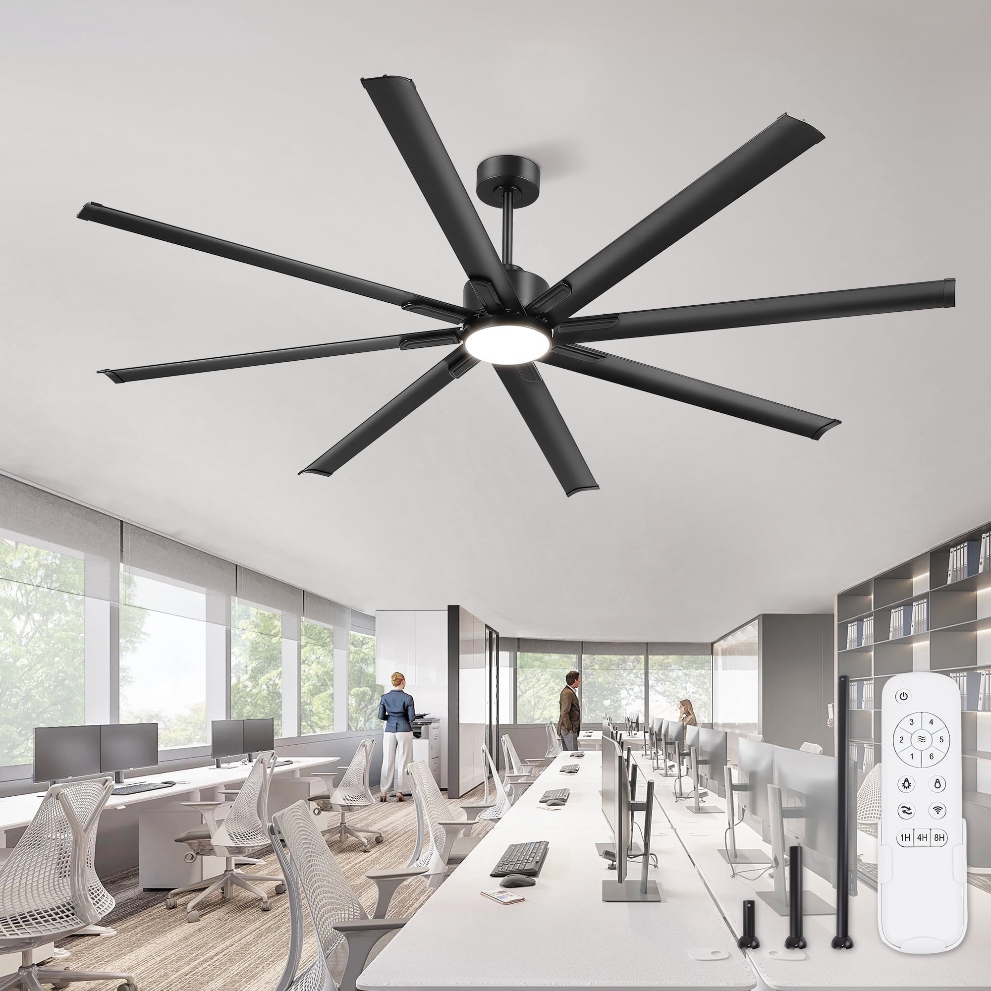 Zardon 84in Industrial Extra-Large Ceiling Fans with Light, 6-Speed Remote Control, Reversible DC… — $189.99 (49% off)