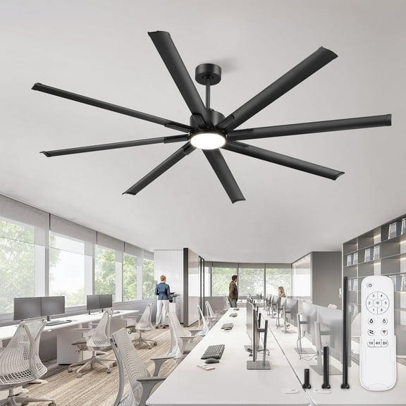 Zardon 84in Industrial Extra-Large Ceiling Fans with Light, 6-Speed Remote Control, Reversible DC Motor , Indoor Outdoor Ceiling Fan for Patio Living Room Garage, Black