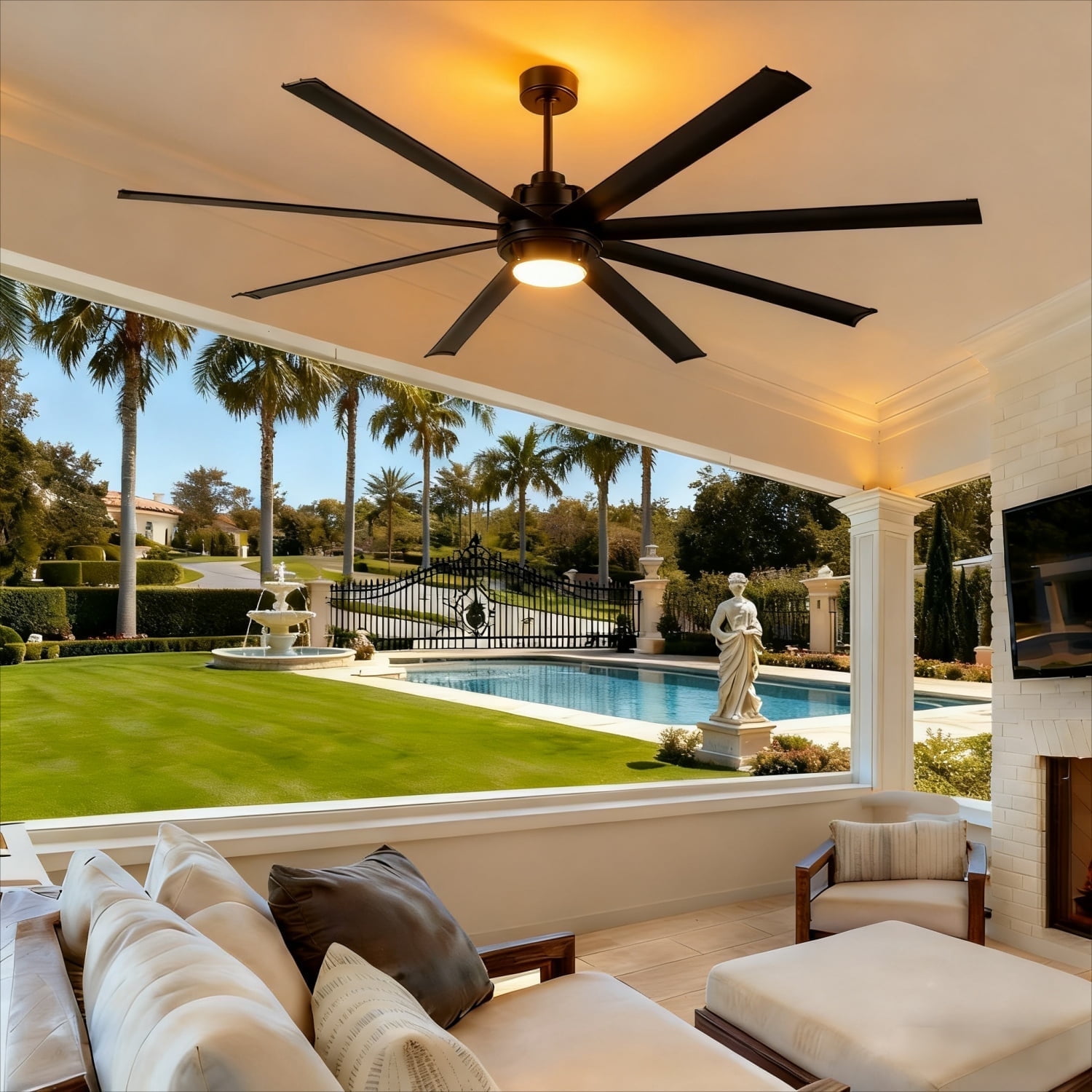 Zardon 84in Large Ceiling Fans with Light and Remote Control, Industrial Ceiling Fans with 6 Speeds Reversible for Garage, Patios, Black