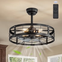 Zardon 22" Matte Black Cage Ceiling Fan with Light, Farmhouse and Bladeless with Timer, 6 Speeds, Ultra Quiet 30dB for Bedroom, Kitchen, Living Room