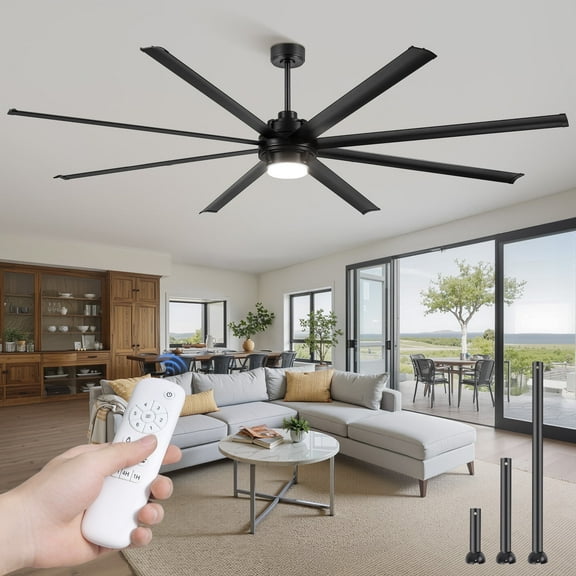 Zardon 96in Large Ceiling Fan with Light and Remote Control, Industrial Ceiling Fan with 6 Speeds Reversible for Indoor, Outdoor, Garage, Black