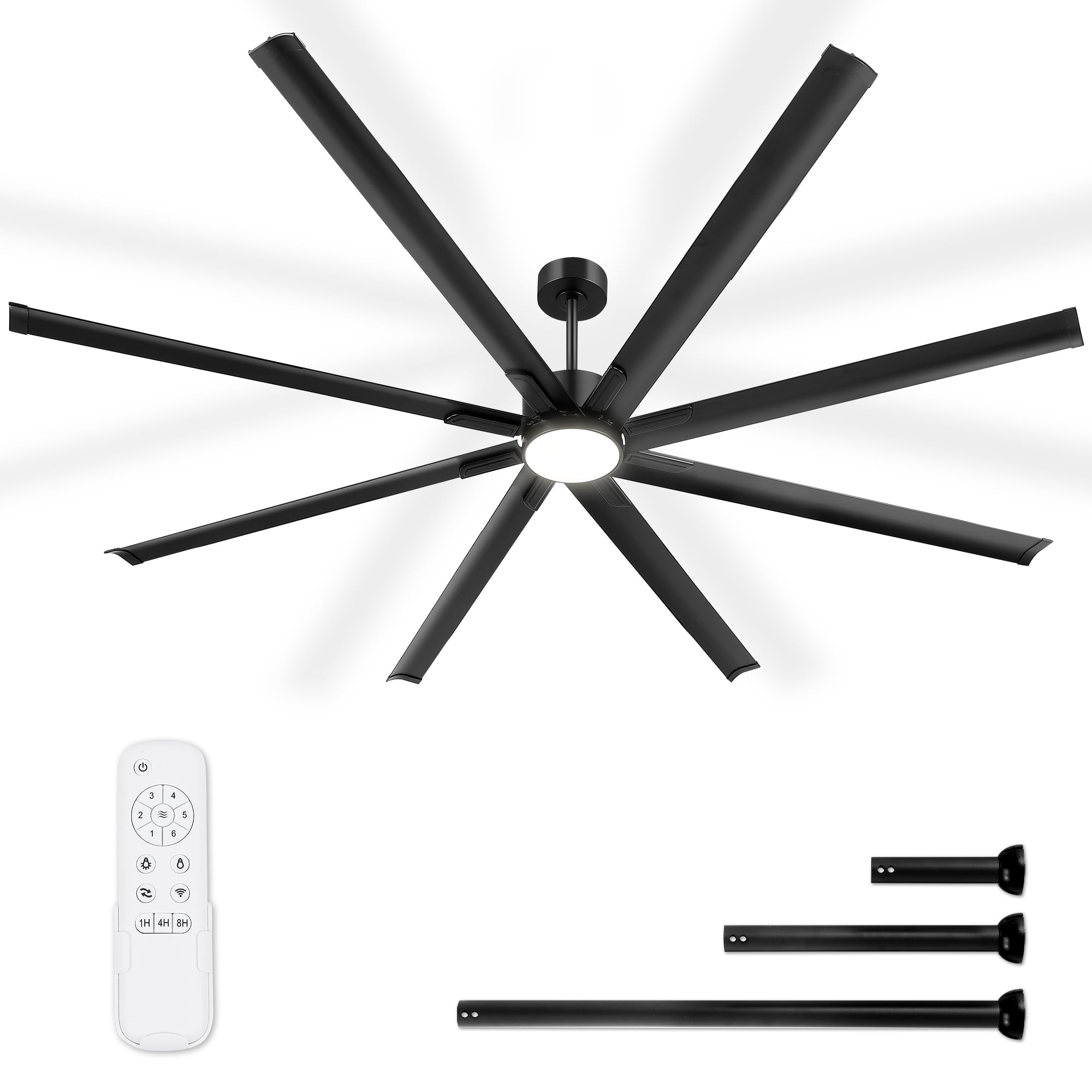 96-Inch Black Aluminum Ceiling Fan with LED Light and Remote Control