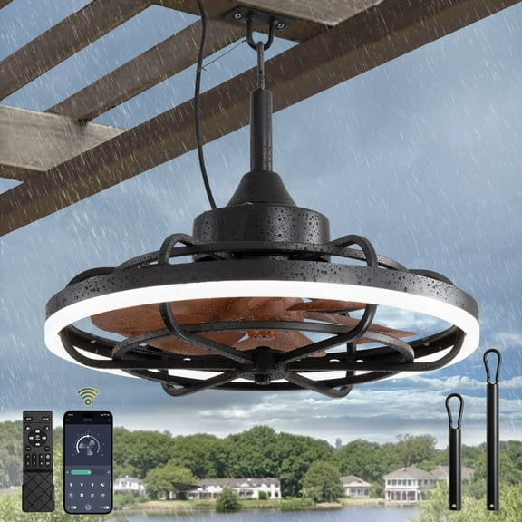 Zardon 20" Modern Outdoor Ceiling Fan with Light - Remote & App Control, 6 Speeds, 3 Color Temperatures for Patio, Entryway, Covered Outdoor Spaces-Brown