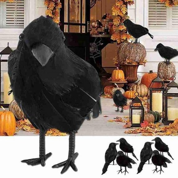 Zardwill Realistic Feathered Crows Raven Model Halloween Prop Home Garden Yard Décor