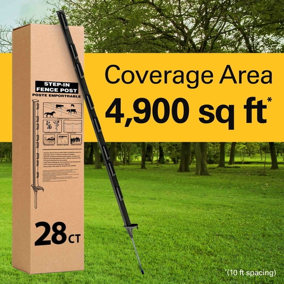 Zareba 4-Foot Step-in Electric Fence Posts - 28 Pack for Electric Fence System - Sturdy Construction - A-48B28, Black - Easy to Install Step in Posts, Includes 28