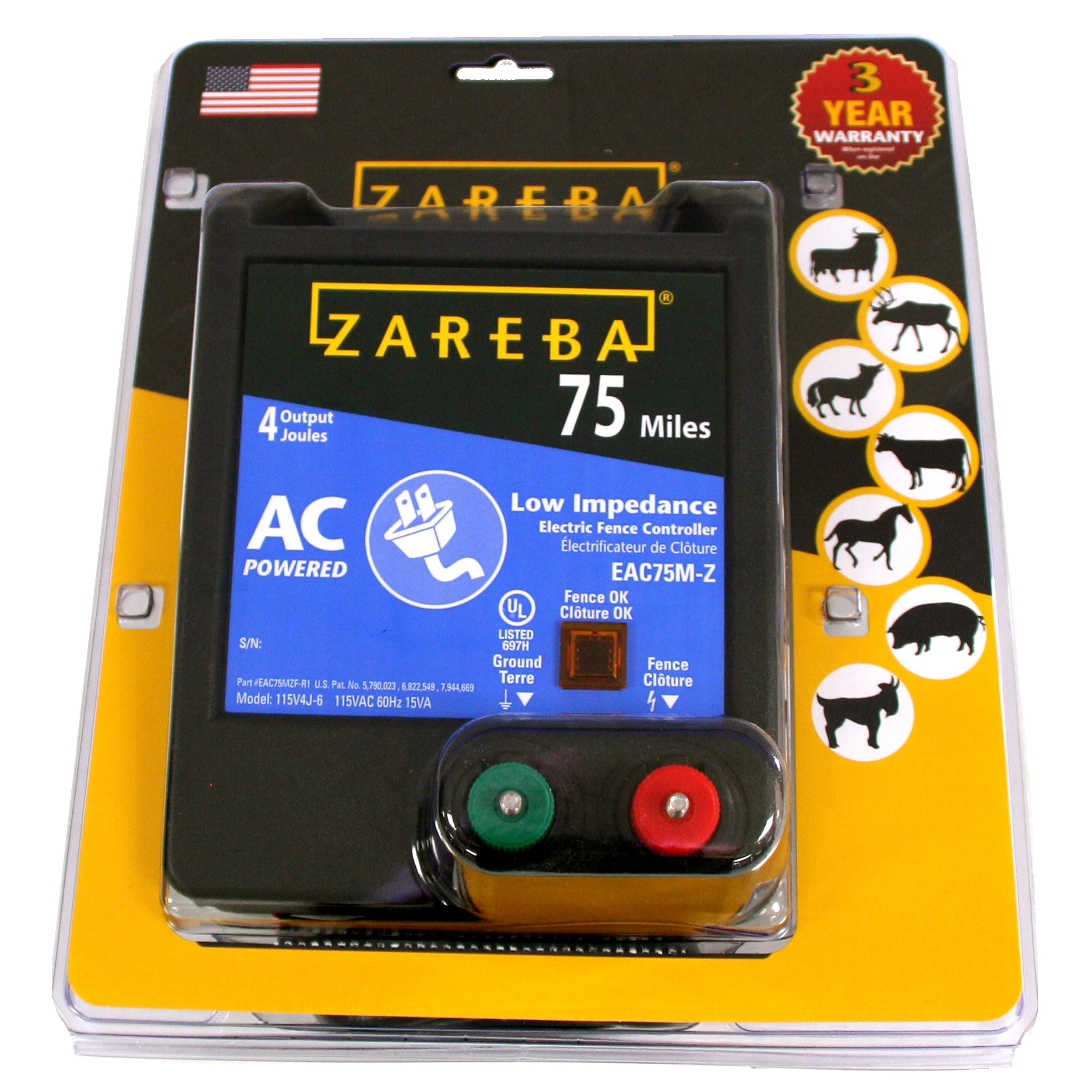 Zareba 75-mile AC Low Impedance Electric Fence Charger for Outdoor Electric Fences