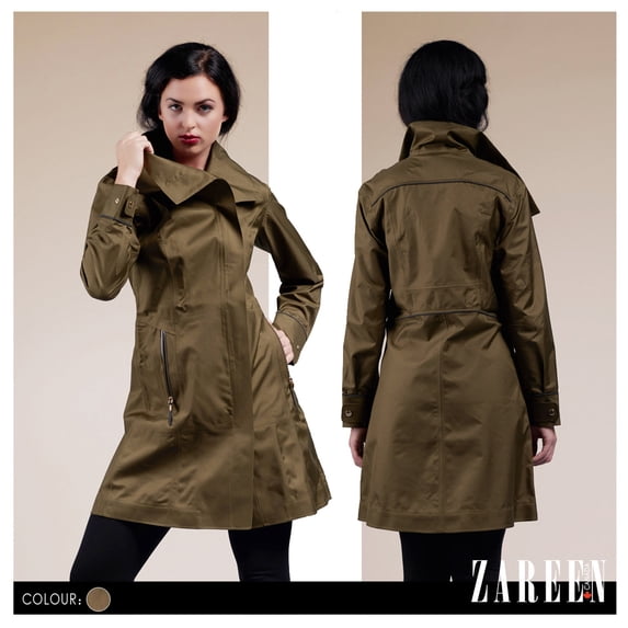 Zareen Waterproof Jacket with High Collar-Olive-XS