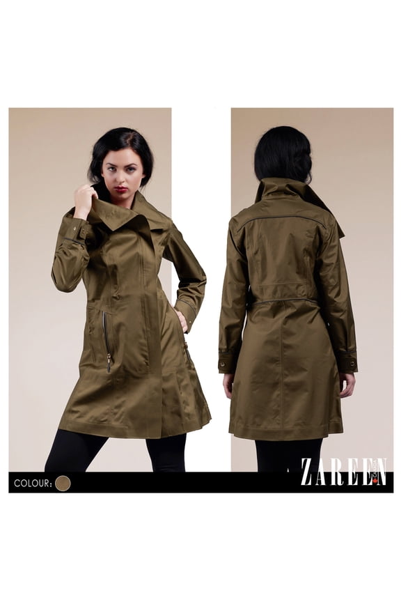 Waterproof Jacket with High Collar-Olive-XS