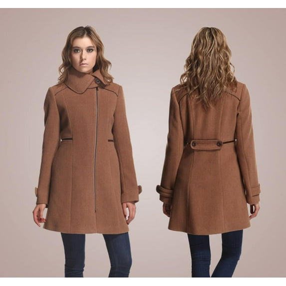 Zareen Wool Blend Coat with Petal Collar-Camel-M