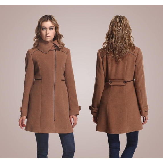Zareen Wool Blend Coat with Petal Collar-Camel-XL