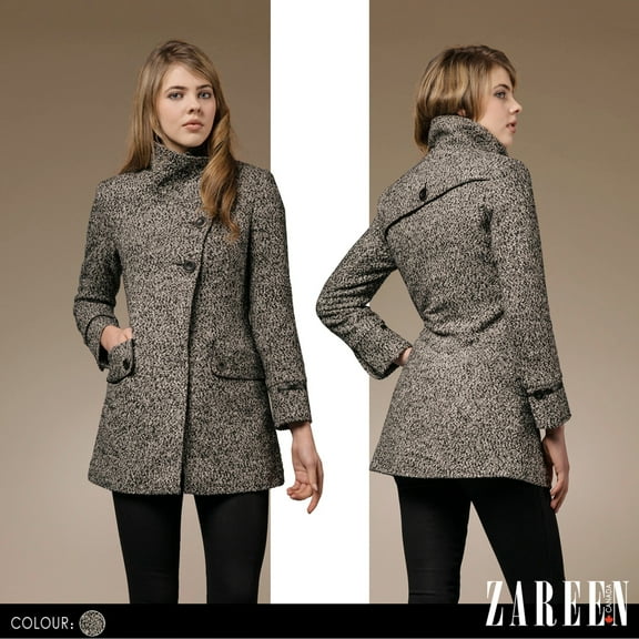 Zareen Wool Blend Coat with Three Buttons-Tweed-S