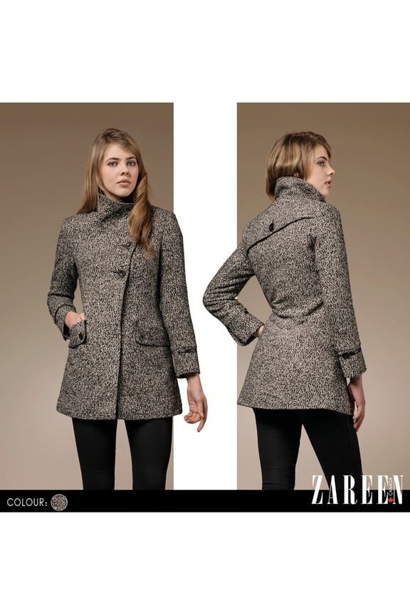 Wool Blend Coat with Three Buttons-Tweed-S