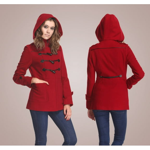 Zareen Wool Blend Duffle Coat with Hood-Red-XS