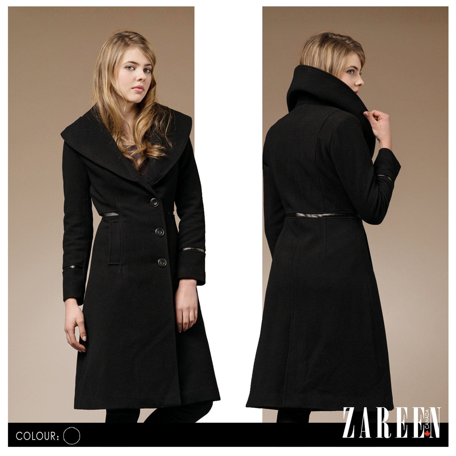 Zareen Wool Blend Long Coat with Oversized Lapel-Black-XS
