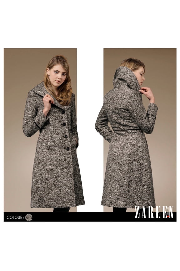 Wool Blend Long Coat with Oversized Lapel-Tweed-XL