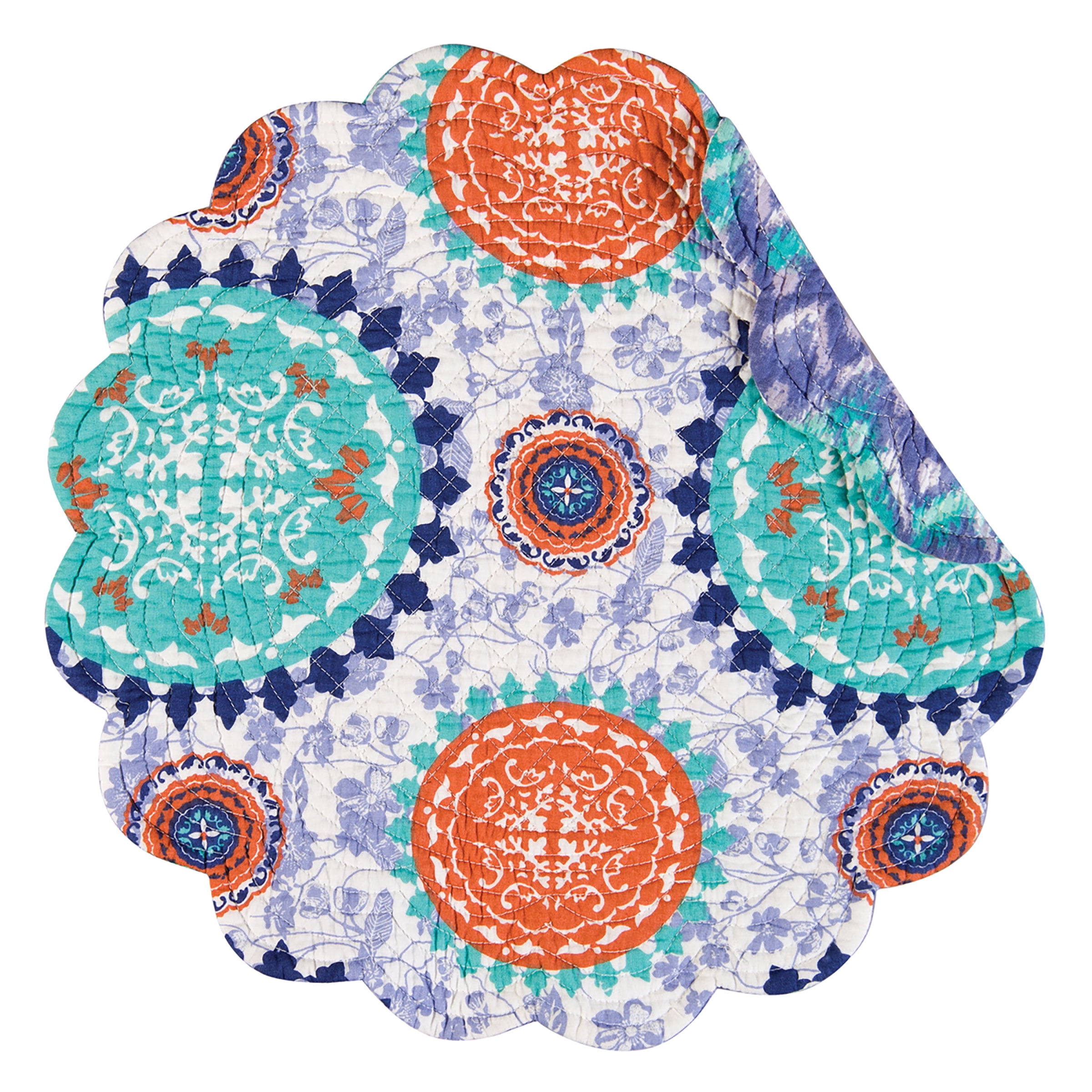Zarina Cotton Quilted Round Reversible Placemats Set of 6, 17"