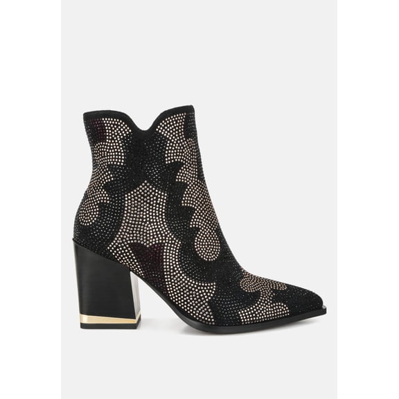 Zarka Rhinestones Embellished Block Heel Boots