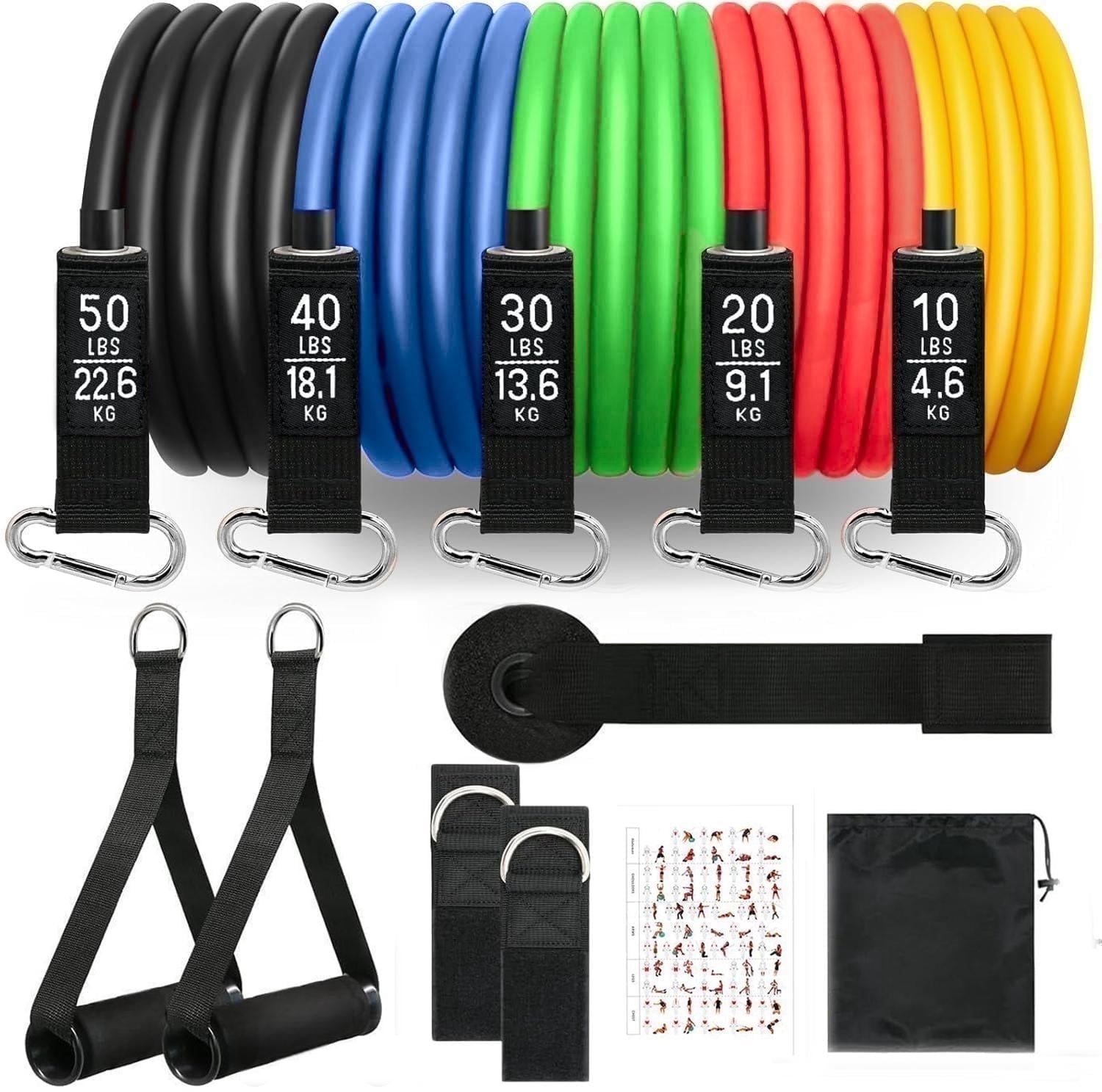 AIDFULL 11-Piece Set Resistance Bands Exercise Bands Up to 150lbs, Work Out Bands with Handles, Color Coded Exercise Bands, Exercise Guide, Storage Bag