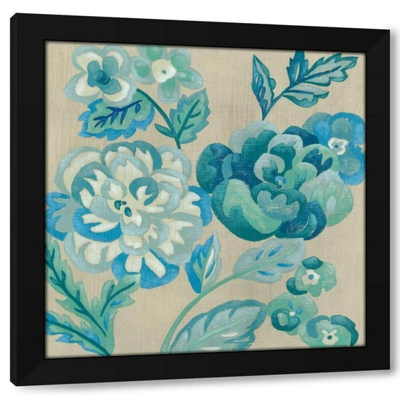 Chariklia Zarris 12x12 Black Modern Wood Framed Wall Art Titled - Turquoise Chintz I