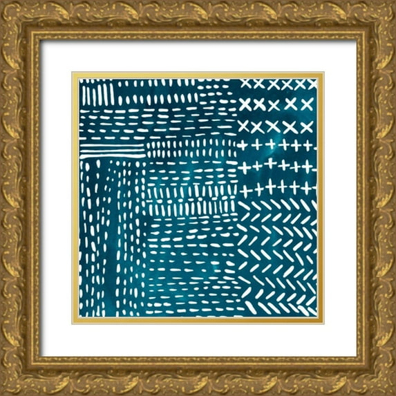 Zarris, Chariklia 12x12 Gold Ornate Wood Framed with Double Matting Museum Art Print Titled - Sashiko Stitches IV