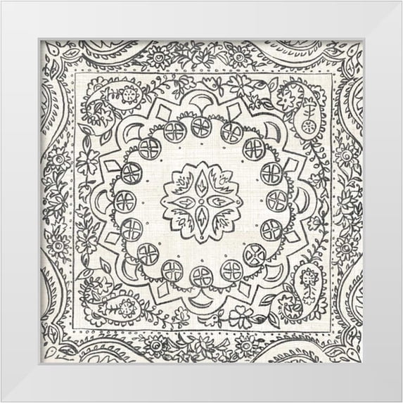 Zarris, Chariklia 12x12 White Modern Wood Framed Museum Art Print Titled - BandW Batik Rosette II