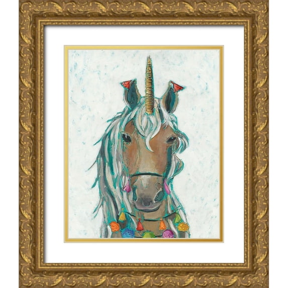 Zarris, Chariklia 12x14 Gold Ornate Wood Framed with Double Matting Museum Art Print Titled - Fiesta Unicorn II