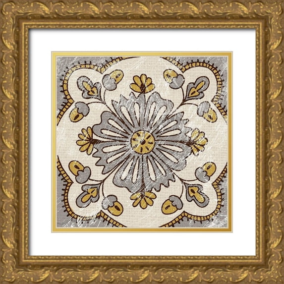 Zarris, Chariklia 15x15 Gold Ornate Wood Framed with Double Matting Museum Art Print Titled - Non-Emb. Block Print Tile VII